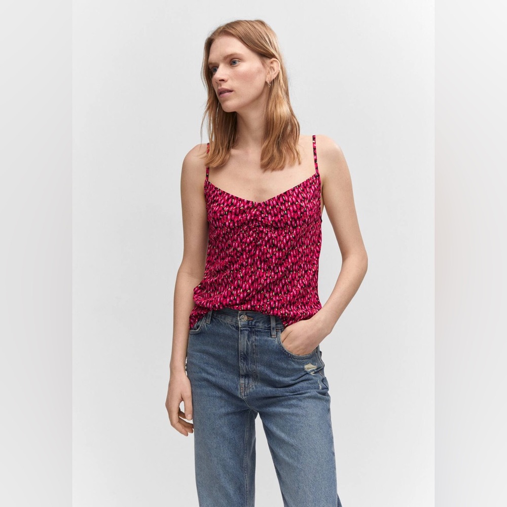 Mango Print Ruched Top